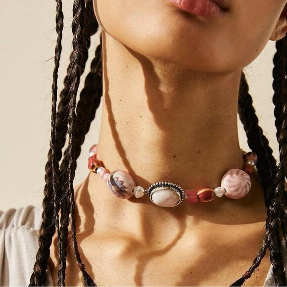 Free People Bohemian Chunky Agnes Choker Silver Neutral Beach Boho NWT Layering - Picture 9 of 13